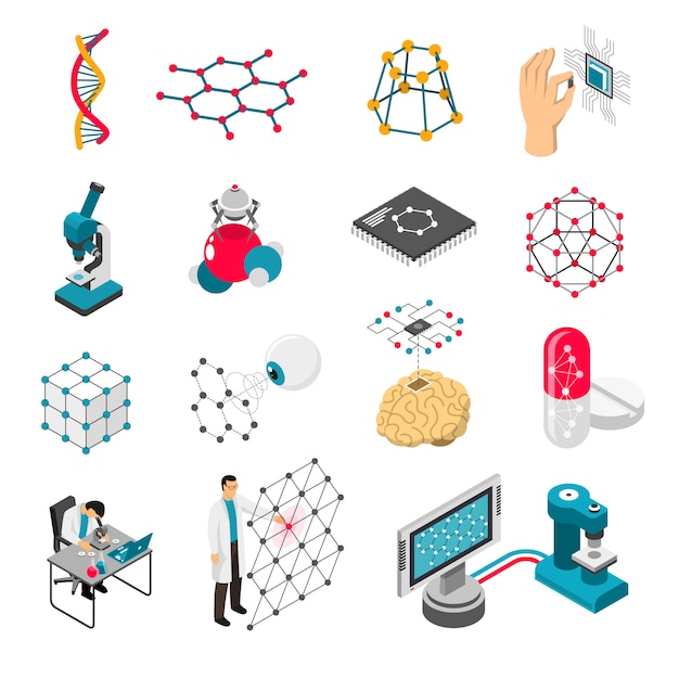 Nano Technology Isometric Icons Set