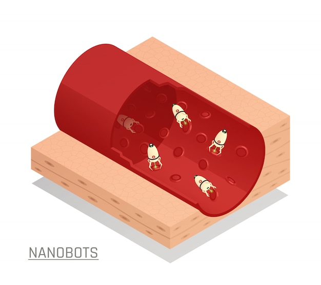 Free vector nanorobots blood vessel isometric composition