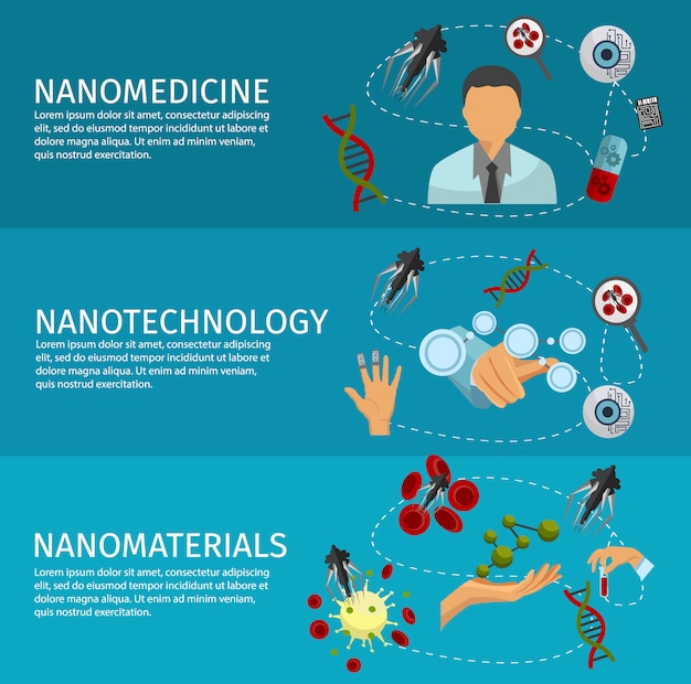 Бесплатное векторное изображение Набор баннеров нанотехнологий