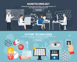 Vettore gratuito bandiere orizzontali di nanotecnologia