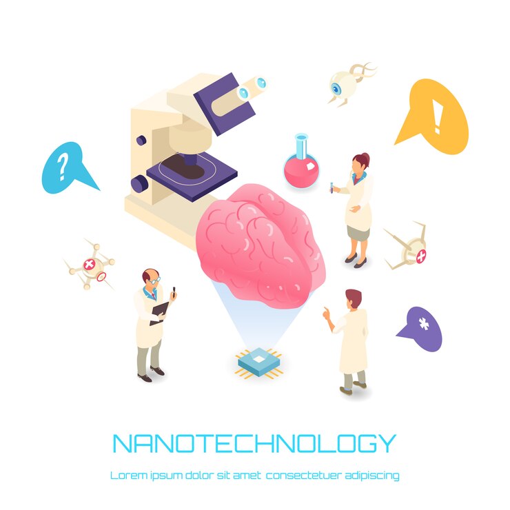 Free Vector nanotechnology isometric concept with brain science symbols white  isolated 