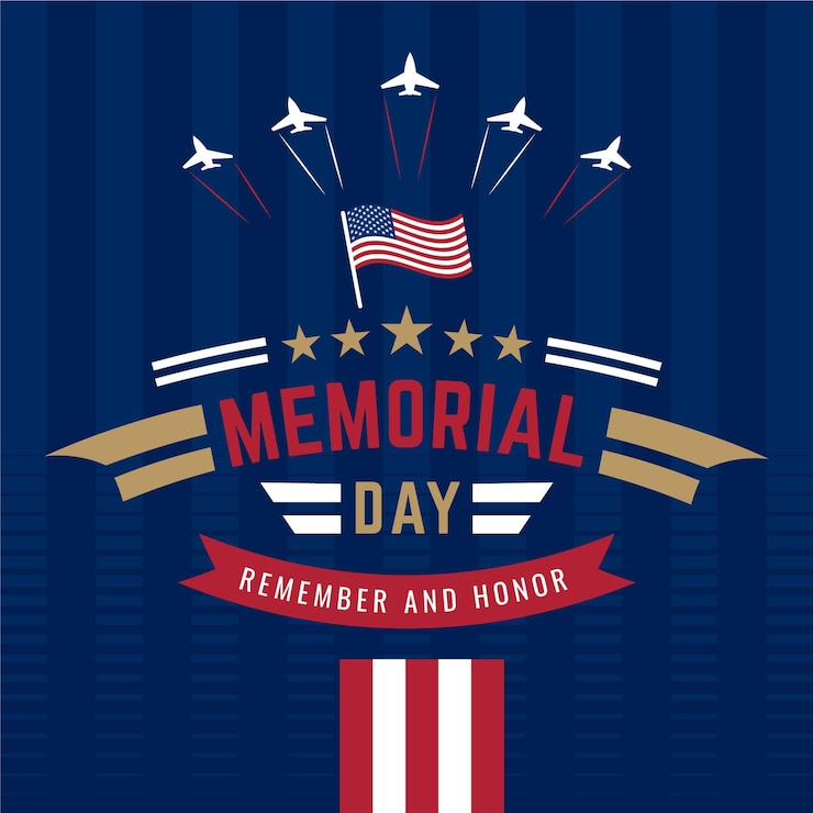 Free Vector national american memorial day with planes