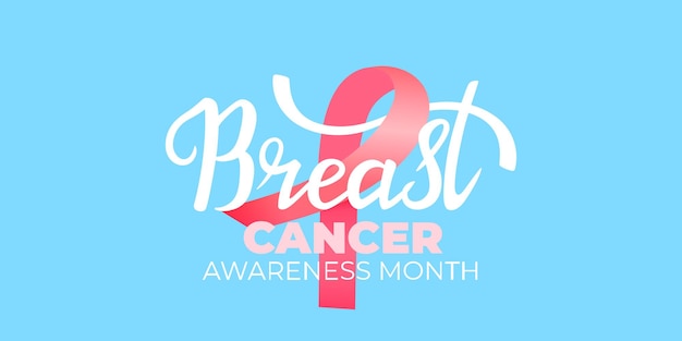 Национальный месяц осведомленности рака груди баннер с розовой лентой.