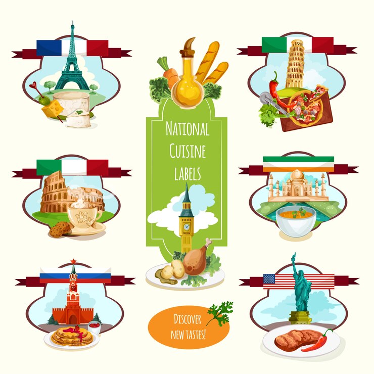 Free Vector national cuisine labels