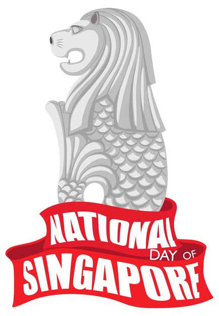 National Day of Singapore banner with Merlion official mascot of Singapore