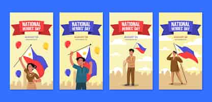 Free vector national heroes day hand drawn flat ig stories set