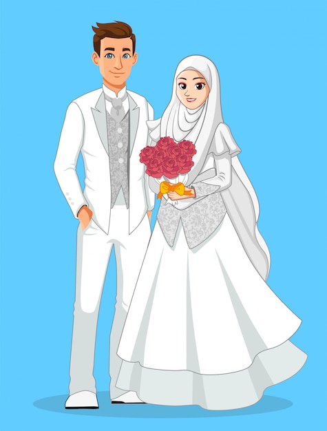 Paling Inspiratif Wedding Vector Kartun  Pengantin  Muslimah  