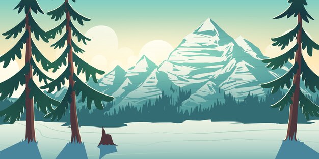 国立公園の冬の風景漫画イラスト