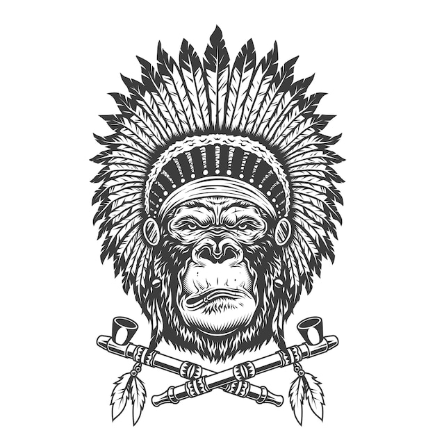 Free vector native american indian chief gorilla head