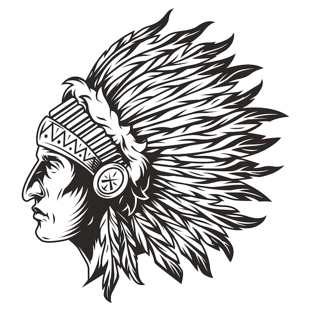 Free vector native american indian chief head illustration