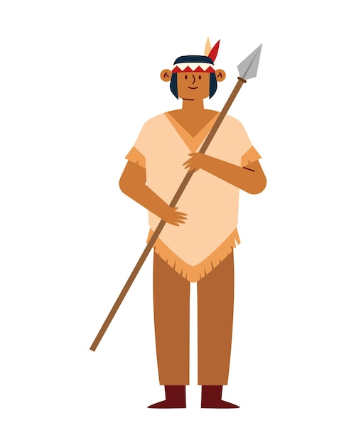 Vettore gratuito uomo indiano nativo americano con arma