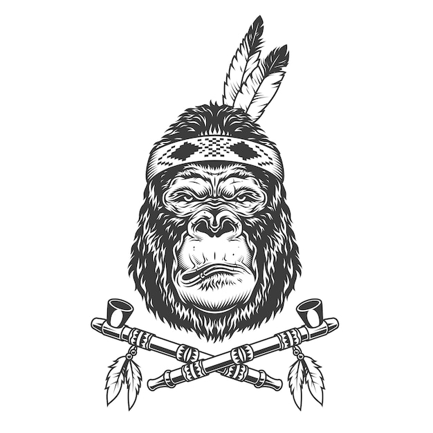 Free vector native american indian serious gorilla head