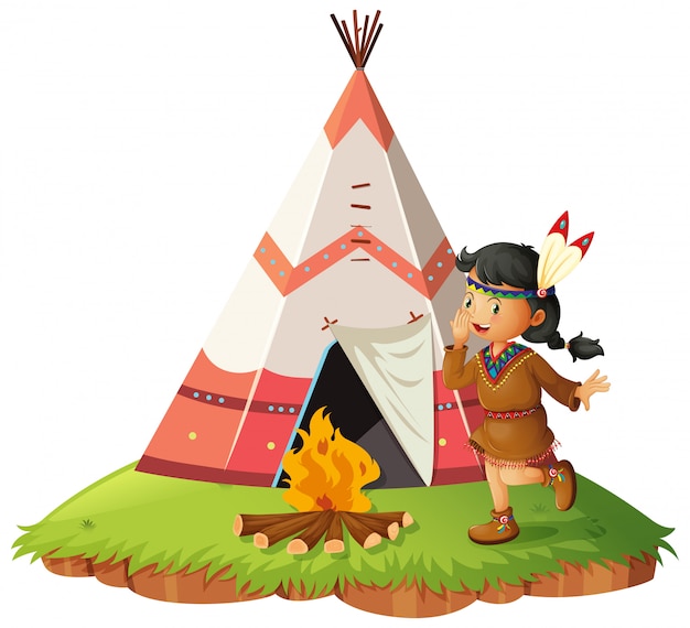 無料ベクター ネイティブアメリカンwoth teepee