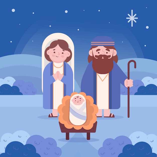 Free vector nativity religious scene with family