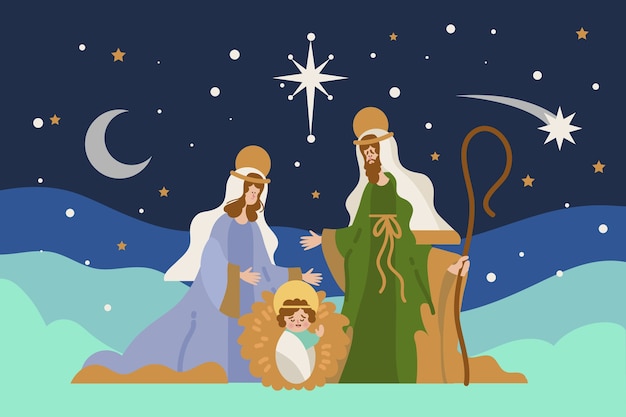 Vettore gratuito concetto di presepe in design piatto