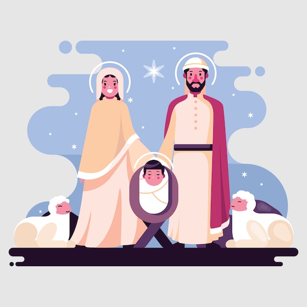 Free vector nativity scene concept in flat desing