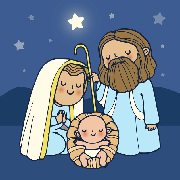 Nativity scene concept in hand drawn