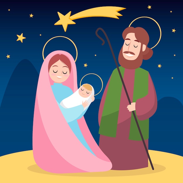 Free vector nativity scene concept in hand drawn