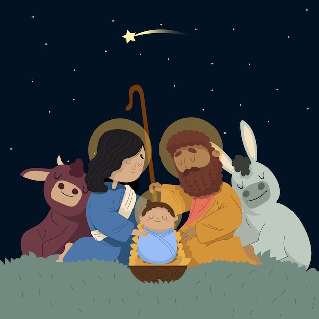 Nativity scene concept in hand drawn