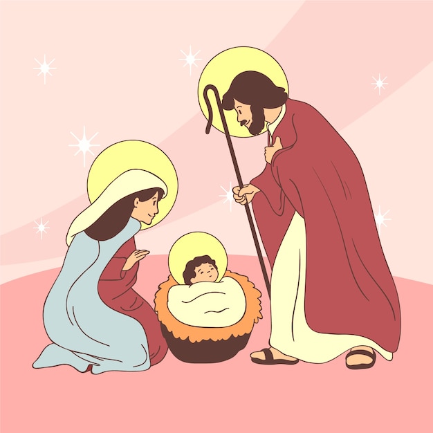 Free vector nativity scene concept in hand drawn