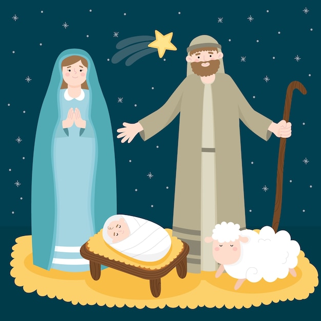 Free vector nativity scene concept in hand drawn