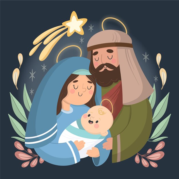 Nativity scene concept in hand drawn