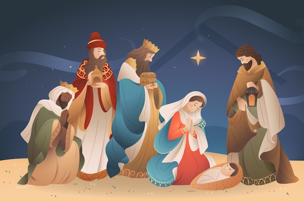 Бесплатное векторное изображение Концепция сцены рождества в рисованной