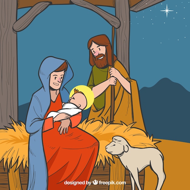 Nativity scene drawn by hand