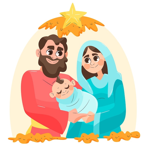 Nativity scene in flat design illustration