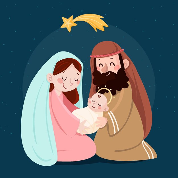 Nativity scene in flat design illustration
