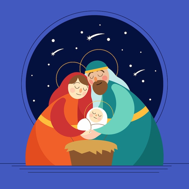 Vettore gratuito presepe in illustrazione design piatto