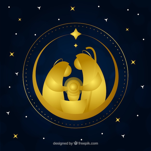 Free vector nativity scene golden background