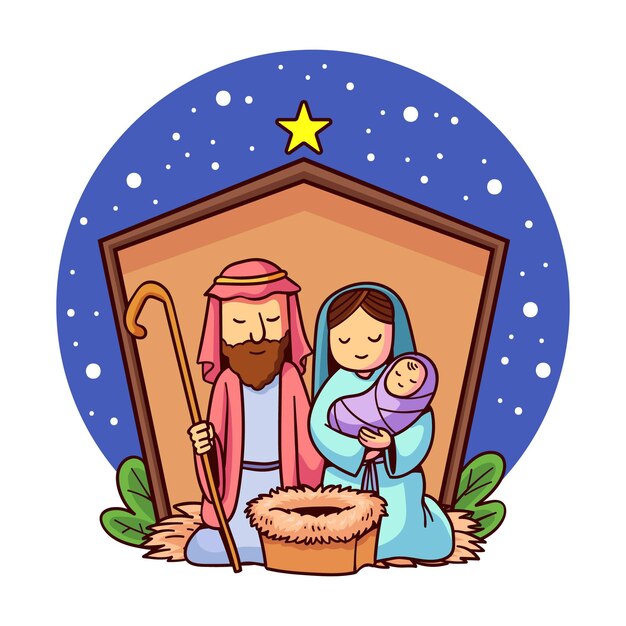 Vettore gratuito illustrazione disegnata a mano di presepe