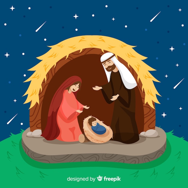 Free vector nativity scene happy family background