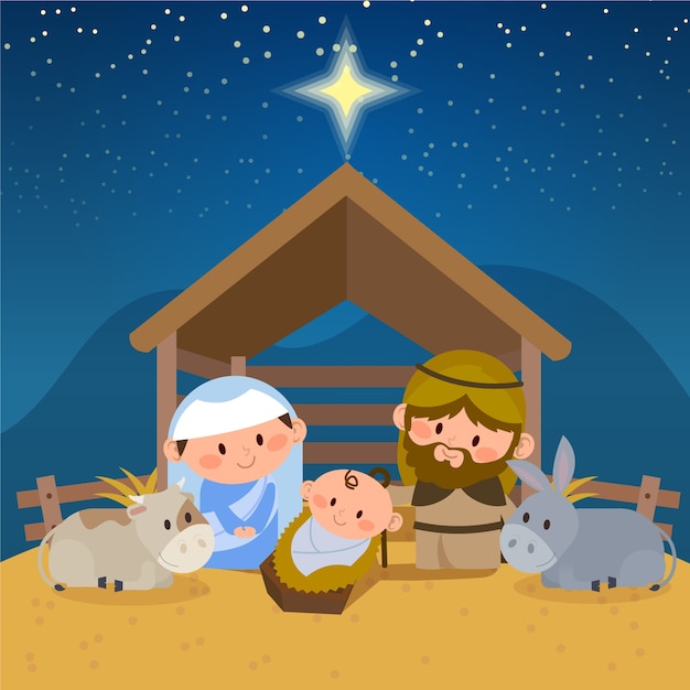 Free vector nativity scene illustration in flat design