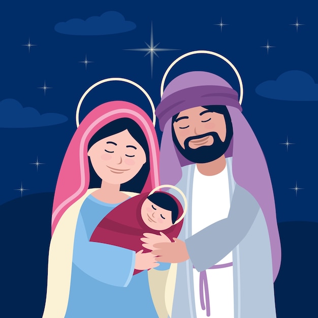 親と子のキリスト降誕のシーン