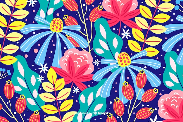 Free vector natural background with colorful exotic flowers