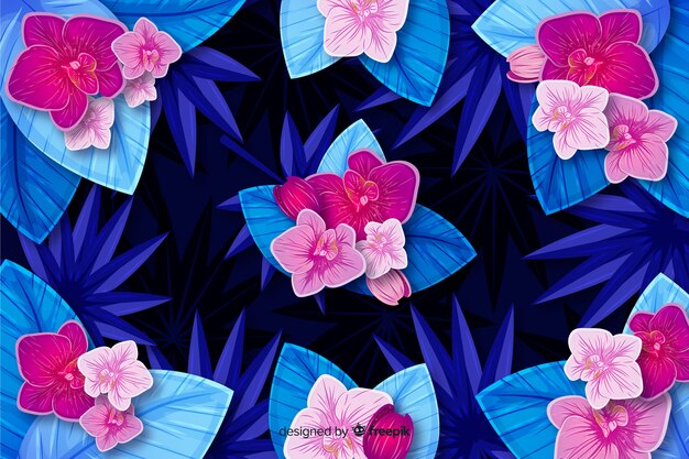 Natural background with colorful exotic flowers