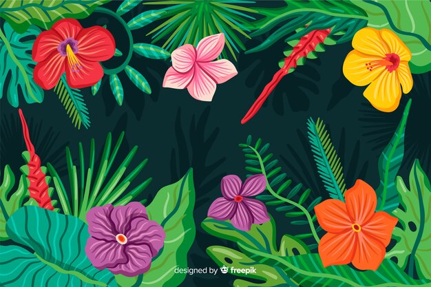 Natural background with colorful exotic flowers