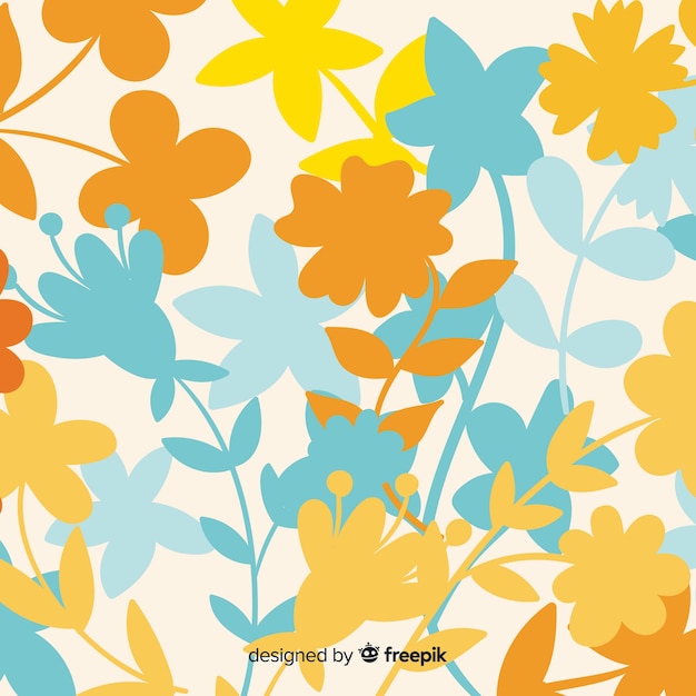 Natural background with colorful floral silhouettes