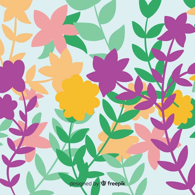 Free vector natural background with colorful floral silhouettes