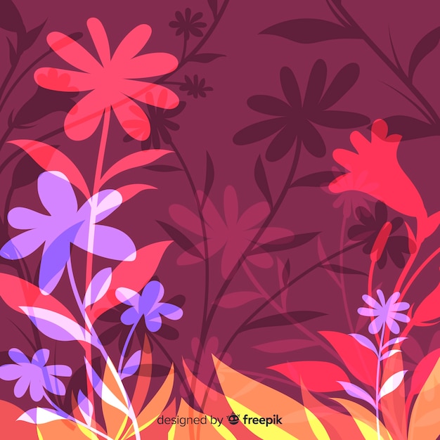 Natural background with colorful floral silhouettes