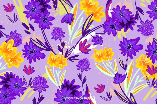 Free vector natural background with colorful painted flowers