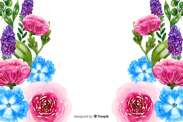 Natural background with colorful watercolor flowers