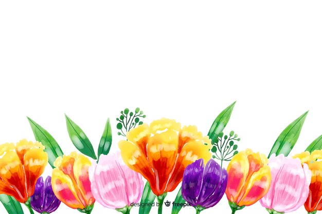 Natural background with colorful watercolor flowers