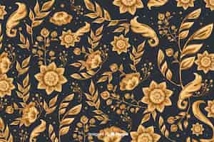 Free vector natural background with golden ornamental flowers