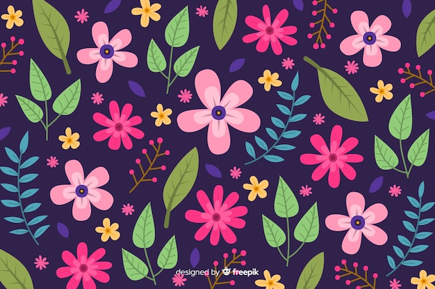 Natural background with hand drawn flowers
