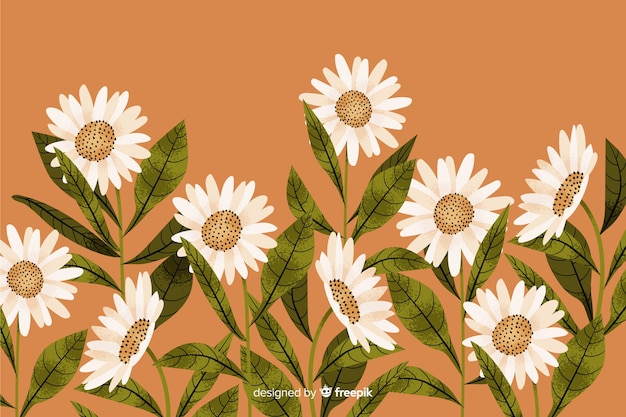 Free vector natural background with hand drawn flowers