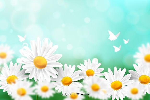 Free vector natural background with realistic flowers