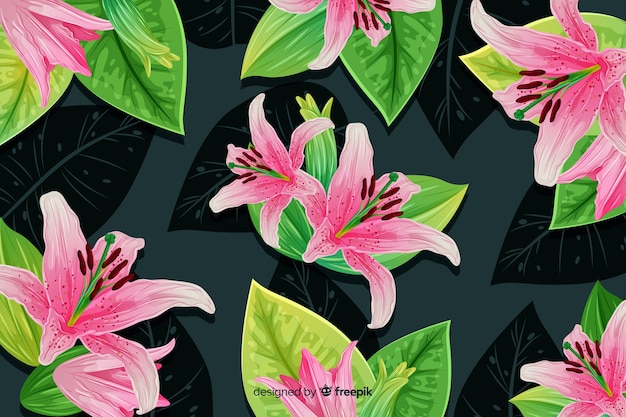 Бесплатное векторное изображение Естественный фон с тропическими цветами
